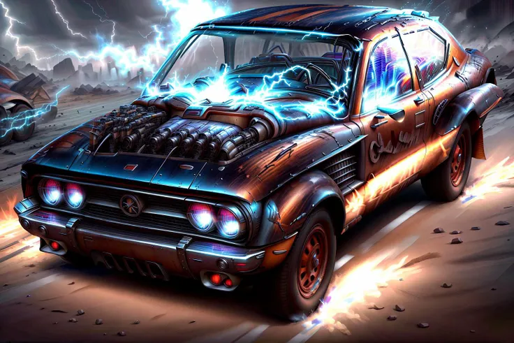 masterpiece, <lyco:PunkBundleAI:0.9> (teslapunkai:0.5) car, photorealistic, highly detailed, HDR 4K