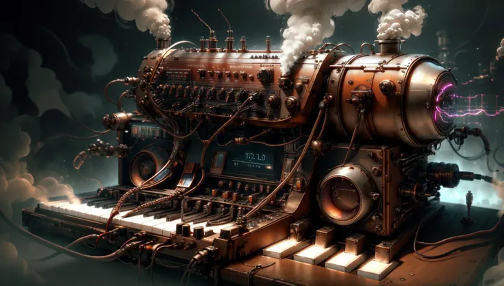 <lyco:PunkBundleAI:0.9> steampunkai modular synthesizer , HDR, ultra detailed, Hyperrealistic, sharp focus, octane render,
