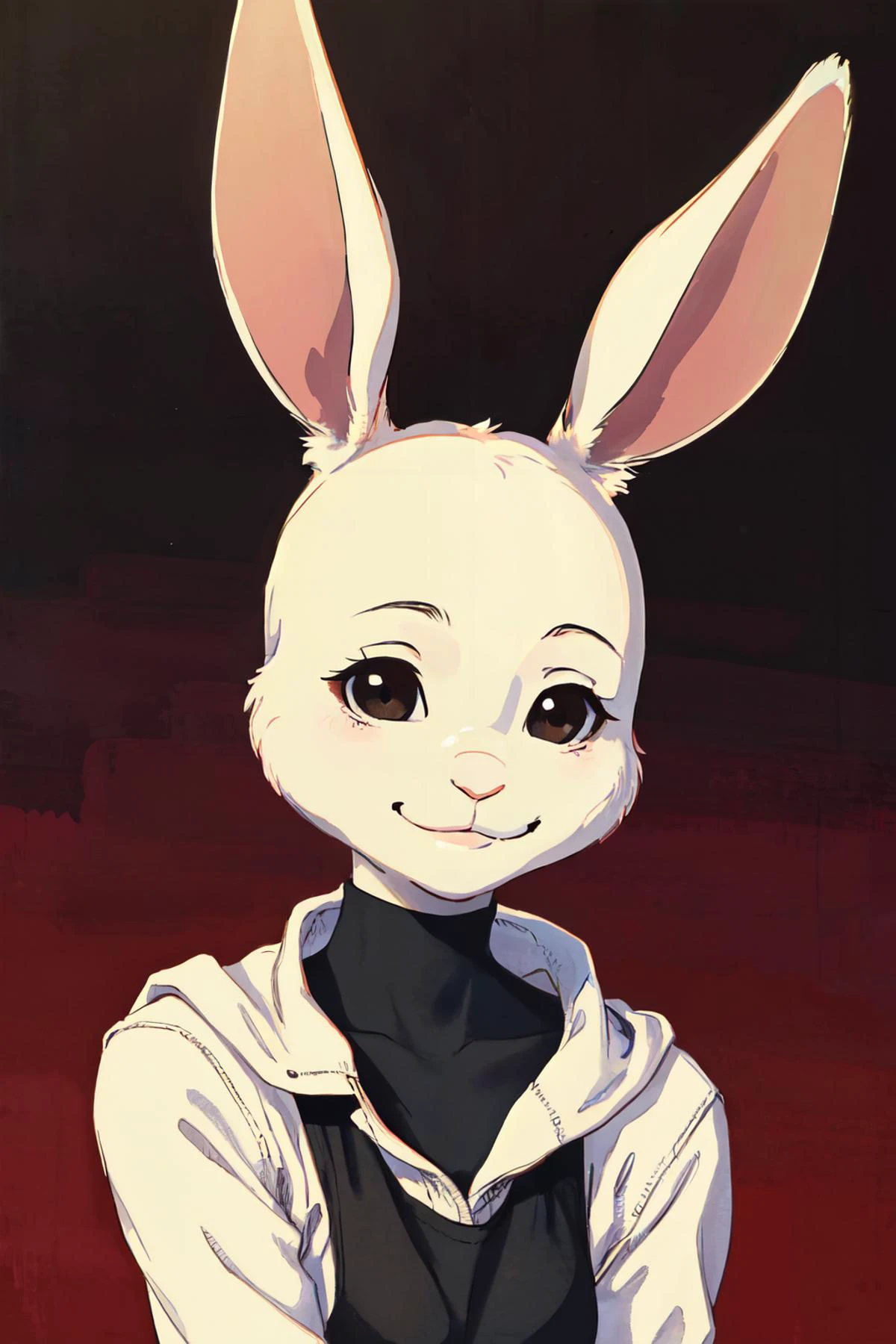 <lora:haru-v1-locon:1>haru, rabbit girl, white body ,fur,black eyes, brown eyes, petite,
(best quality, masterpiece, RAW photo,ultra-detailed:1.2), <lyco:GoodHands-beta2:1.0>,1girl,solo,looking at viewer,smile