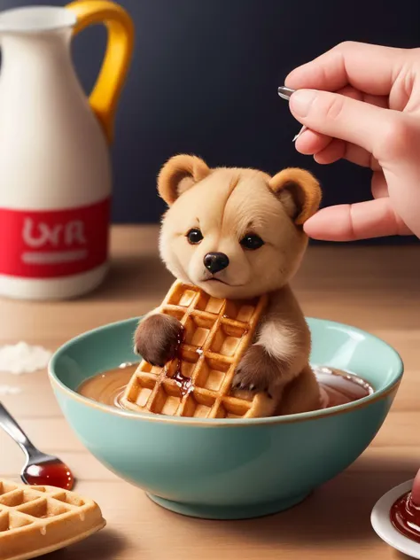 A sharp focus photo of an adorable Waffle Bear syrup, 8k, 4k, adorable, cute, children's illustration,<lora:Elixir:1>