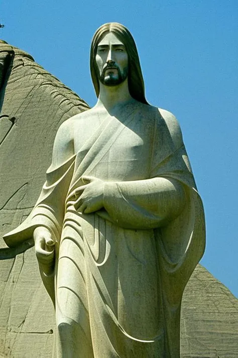Keanu Reeves, oily (Corcovado  Cristo Redentor) in the background, evil:.2, movie still,