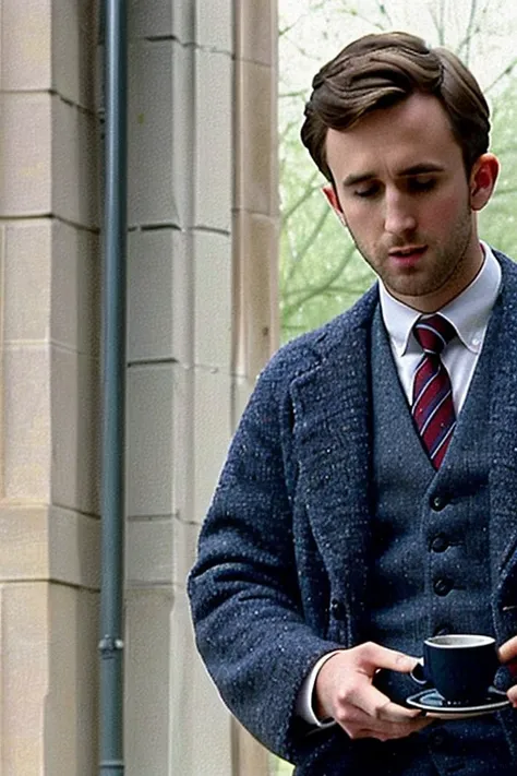 Matthew lewis, oily ( The basis of CRM interior coffee cafe at hogwarts) in the background, evil:.2, movie still,