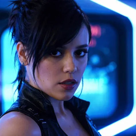 cinematic photo a ((ohwx woman)) by artgerm, photorealistic dramatic volumetric lighting ultra HD 8k high detail concept design 4K 3D unreal engine hyperrealism cyberpunk 2077 octane render in the style of blade runner and chrome 2 hardsurface scattering . 35mm photograph, film, bokeh, professional, 4k, highly detailed <lora:ortega_dh128_v1-step00009000:1>