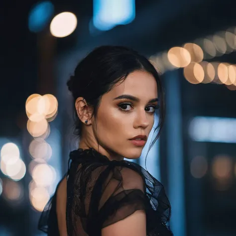 cinematic photo professional fashion close-up portrait photography of a beautiful ((ohwx woman)) wearing sexy transparent small black dress, Nikon Z9, bokeh <lora:ortega_sdxxxl_dh128_v1:1> . 35mm photograph, film, bokeh, professional, 4k, highly detailed