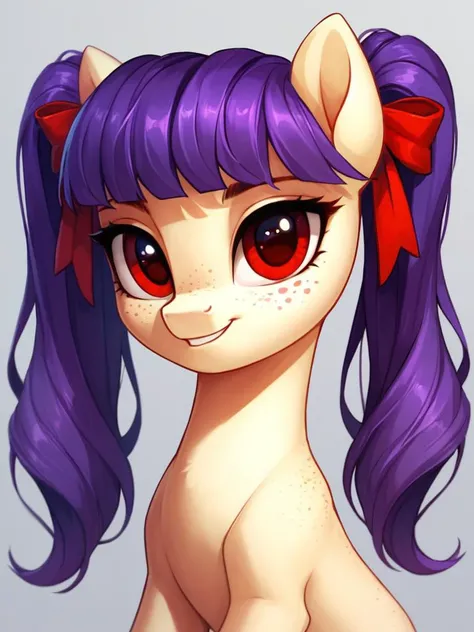 photoshoot, high quality, <lora:ortega_sdxxxl_dh128_v1:0.7>My Pony, petiterl, purple hair, twintails, hair ribbons, red eyes, freckles, score_9_up, score_8_up, score_7_up, <lora:flat_chested_v3:0.7>,