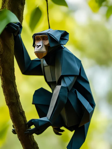 master piece, high quality, a monkey,on the tree, J_origami,