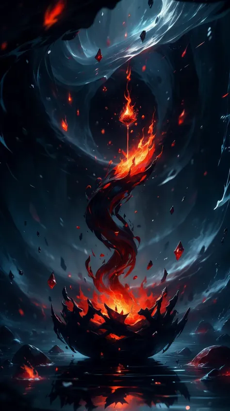<lora:J_origami:1> J_origami Style-GravityMagic, solo, (full body:0.6), looking at viewer, detailed background, detailed face, (<lora:BloodMagic:0.5> magical energy, blood, bloodmagic theme:1.1), glowing eyes, fire-mage, Silver water themed wizard robes concentrating, casting fire spell, blue flames, blue fire, surrounded by vortex of fire <lora:Fire_VFX:0.2>, intertwined elements, flames and waves, floating particles, flaming water, smoldering waves, reflections, powerful fire magic, prismatic colors, backlighting, fire in background, mystical atmosphere,, (Masterpiece:1.3) (best quality:1.2) (high quality:1.1)