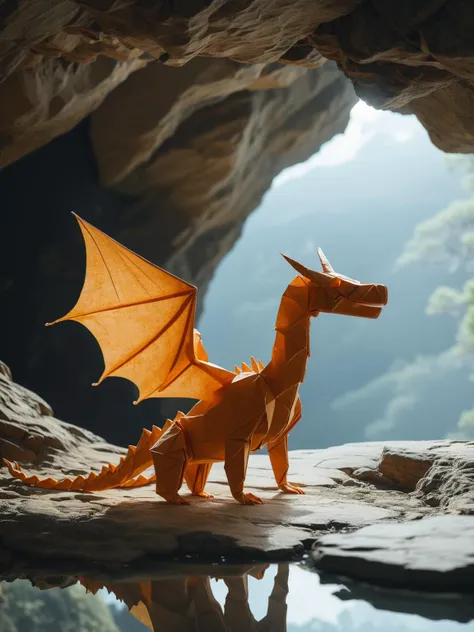 master piece,high quality,a dragon,in the cave,<lora:J_origamiæçº¸ä¸ç:0.8>,J_origami,