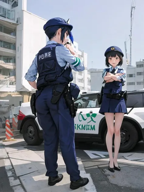 beautiful illustrations、highest quality、ultra high resolution、Professional specifications、(((Only one elementary school student))、light blue school sailor uniform、very short skirt、((Police Officer Cap))、short sleeve、&#39;face、(on all fours: 1.3)、Crouch start、Adult male on top