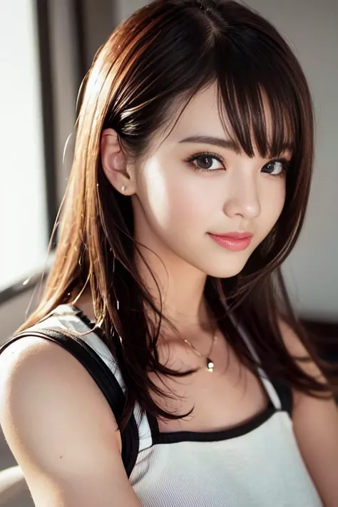 photography 400 ISO film grain 30mm lens RAW aperture f1.8, sharp face, masterpiece, best quality, highres, (Soft Lighting), professional model photo, (looking at viewer:1.5), front photo, a HongKong girl, (looking at viewer:1.5), slim,beautiful details, (brown hair), white socks, sneakers, ((in gym room)), <lora:HKGirlv1:0.7>, (ulzzang-6500-v1.1:0.3), (close up), smile, selfie