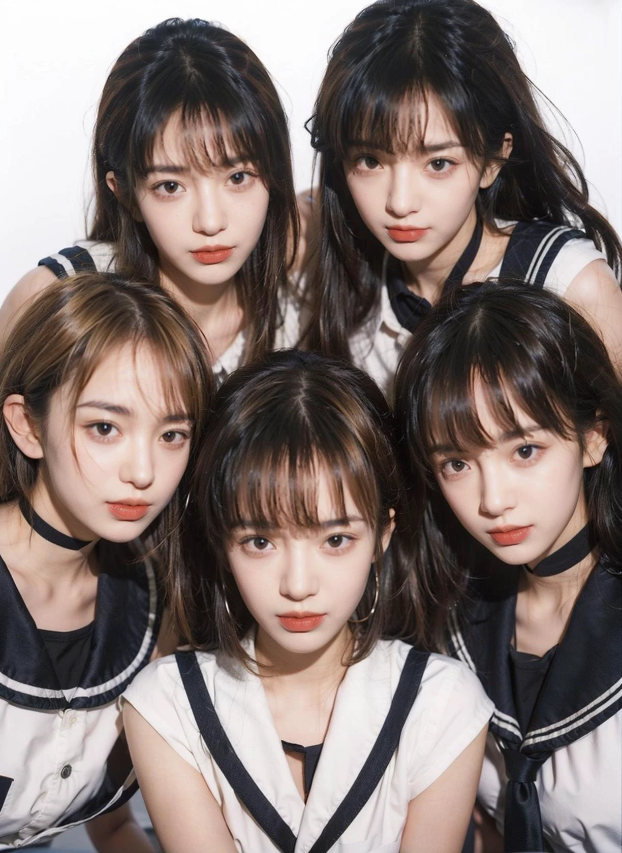 Ultra-realistic 8k CG, masterpiece, best quality,(photorealistic:1.4), HDR,absurd res, Professional, RAW photo, lens flare,(film grain:1.1), Bokeh,((Depth of field)), raytracing, sunlight,(wind:1.2), bright light,
1girl,(hair over eyes:1.1), eyes covered by hair, long straight hair, expressionless, asymmetrical bangs, dishevelled hair, solo, sexy, seductive smile,(sexy office lady uniform:1.2), mini skirt, large_breasts, realistic vintage photo style,(polaroid:1.1),(EOS R8,50mm,F1.2,8K, RAW photo:1.2), black lace bra, Erotic expression, clothed bra, Bursting Breasts Undersized, bra peek, black high heels, black pantyhose,
single view, ( cut-out photo, Kodachrome, realistic shadows, day lights:1.5), solo focus, dynamic angle, ((looking at viewer)),red lips, looking back, Smoky makeup, heavy makeup,
(cinematic lighting, film grain:1.2),
<lora:add_detail:0.6>,<lora:InstantPhotoX3:0.6>,<lora:v3FilmVelvia3:0.3>,<lora:neg_bdsqlsz_V2:0.5>,<lora:GirlfriendMix2:0.4>, <lora:0336 One-line crotch pantyhose_v1:0.6>, One-line crotch pantyhose, <lora:ip-adapter-faceid-plusv2_sd15_lora:0.5>