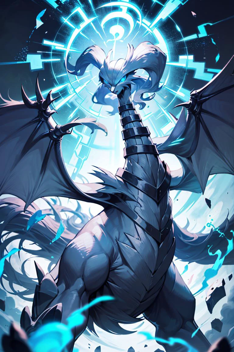 ((masterpiece,best quality)), absurdres,
,
<lora:Reshiram_Pokemon:0.8>, Reshiram,
<lora:Aura_v1:0.4>, Aura, energy, glowing,swirling energy,
blue eyes, blue fire, claws, fire, from below, grey background, no humans, simple background, glowing eyes,