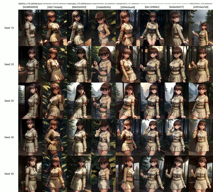 <lora:kancolle_ooikaini:1> <lora:add_detail:1> <lora:LowRA:0.2>
(best quality, masterpiece, environment mapping, ambient occlusion, ssao shadows:1.25),
ooi kai ni, brown hair, brown eyes, school uniform, serafuku, sailor collar, neckerchief, long sleeves, pleated skirt, midriff,
in a scout camp, forest, bonfire, night