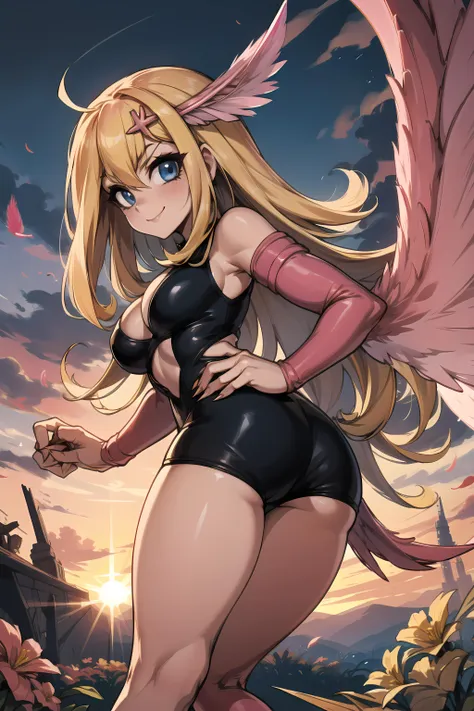 (Masterpiece artwork, best qualityer, high resolution: 1.4), 1 girl, ((legs spread open)), maos na bunda, breasts showing, pink nipples, Woman, butterfly star, glad,Bikini, sensuous, cloud clothing, find, horn_hair elastic, gazing at viewer, pantyhose,big boobies, naked