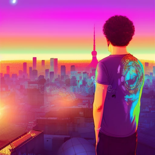 femboy in a long tshirt,  punk makeup, digital illustration, 90s,  tokyo sunset,rending on arstation, synthwave, city punk, vivid colors, rim lighting, wvebg1