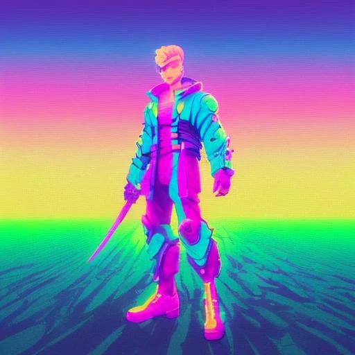 wvert1 ,digital art, 1boy, male focus, wearing a futuristic suit , wlop, artgerm , looking_at_viewer, 1990s, Seattle background, vaporwave, synthwave,  city punk, vivid colors, rim lighting, octane render, trending on artstation, art by art germ, joe madureira style,