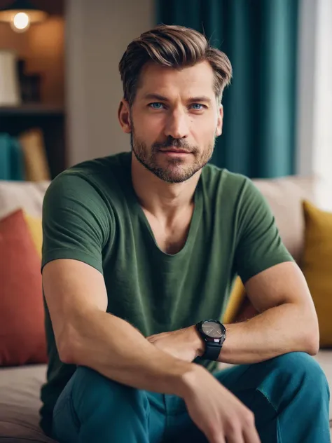 Homem de 40 anos, com cabelo de corte social grisalho, usando uma farda de xerife, tom de pele branca, olhos castanhos escuros