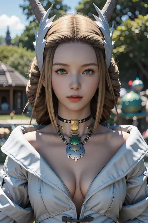 Best quality, masterpiece, ultra high res, (photorealistic:1.4), 1girl,  deep shadow, shiny skin, (photorealistic:1.4), {huge breasts},  intricate details,  flirtatious, coquettish, collar, 1girl, green_eyes, choker, solo, blonde_hair, neck_bell, belt_collar,  horns <lora:KanESenna:0.7> ring, open legs, pov, white swimsuit, shiny skin, upper body,