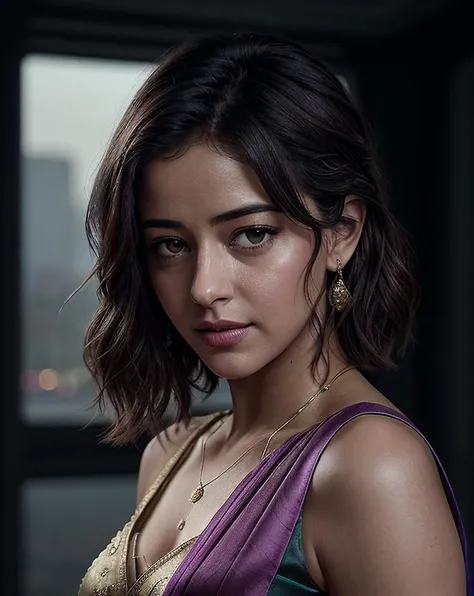 beautiful woman (Anany4P4nd3y01-130:.99), a woman, face closeup photo of woman, ((upper-body only)), (grey background), (wearing a colour silk sari:1.2), (shiny skin), (looking straight into camera:1.2), ((official picture for a drivers licence)),24mm, 4k textures, soft cinematic light, adobe lightroom, photolab, hdr, intricate, elegant, highly detailed, sharp focus, ((((cinematic look)))), soothing tones, insane details, intricate details, hyperdetailed, low contrast, soft cinematic light, exposure blend, hdr, faded,