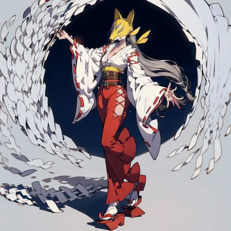 ((masterpiece: 1.2)),ultra-detailed, ultra high res, high quality, 4K, solo, 1girl,extreamly delicate and beautiful,illustration,masterpiece,(illustration),(highres),digimon,(fullbody),japanese clothes,fox mask,standing