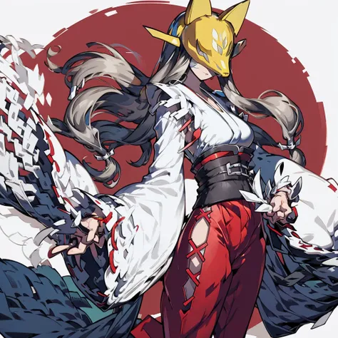 ((masterpiece: 1.2)),ultra-detailed, ultra high res, high quality, 4K, solo, 1girl,extreamly delicate and beautiful,illustration,masterpiece,(illustration),(highres),digimon,japanese clothes,fox mask,standing
