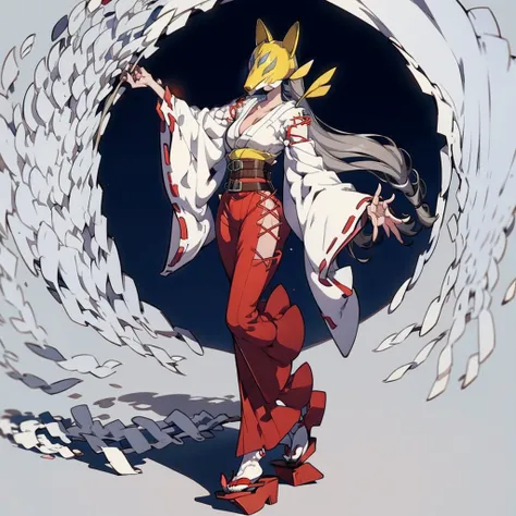 ((masterpiece: 1.2)),ultra-detailed, ultra high res, high quality, 4K, solo, 1girl,extreamly delicate and beautiful,illustration,masterpiece,(illustration),(highres),digimon,(fullbody),japanese clothes,fox mask,standing
