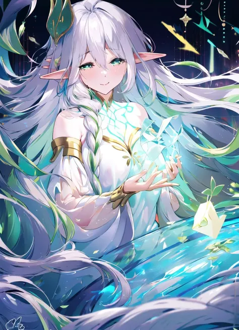 dutch angle, (masterpiece, best quality, extremely detailed CG, beautiful detailed eyes, ultra-detailed, intricate details:1.2), 8k wallpaper, elaborate features,
1girl, relaxed, closed eyes, smile, elegant, beautiful, tears, very long hair, flowing hair, <lora:dacishuwang_lora:1> dacishuwang, elf ears, elf
(glowing, glowing body, translucent skin, slowly disappearing, fading away, dissolving, fading, shards, digital dissolve, dissolving clothes, disintegration, death, melting, falling:1.3)
bloom, bokeh, caustics, chiaroscuro, chromatic aberration, diffraction spikes, depth of field, drop shadow, foreshortening, gradient, lens flare, light particles, particles
<lora:meryArtStyleLora_v10:1>
