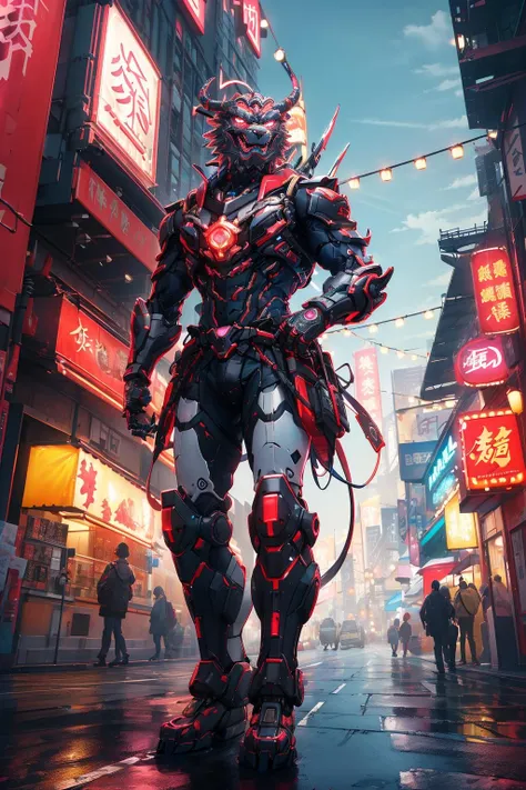 ((masterpiece)), ((best quality)), 8k, high detailed, ultra-detailed, sky, animalbot,mecha,chinese dragon,  full body, glowing,  cinema light, neon, colorful, <lora:xsmecha:0.5>