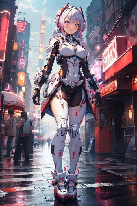 ((masterpiece)), ((best quality)), 8k, high detailed, ultra-detailed, sky, 1girl,mecha, full body, glowing,  cinema light, neon, colorful, <lora:xsmecha:0.5>