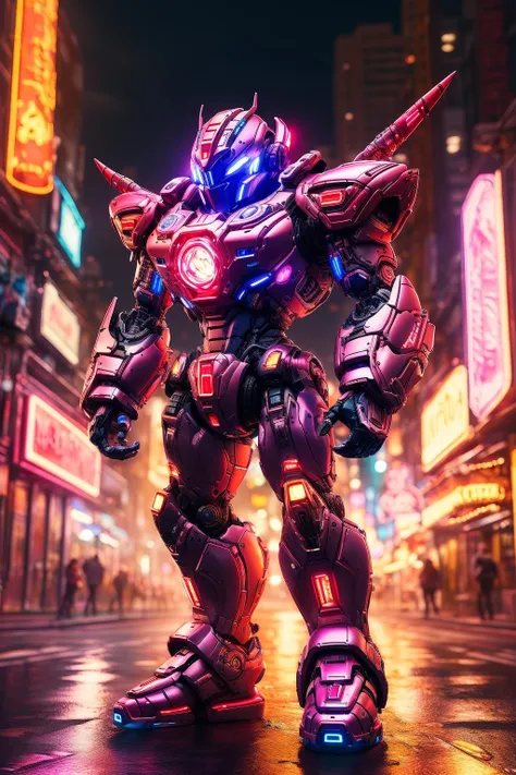 ((masterpiece)), ((best quality)), 8k, high detailed, ultra-detailed, sky, minibot,mecha, full body, glowing, cinema light, neon, colorful, <lora:xsmecha:0.6>