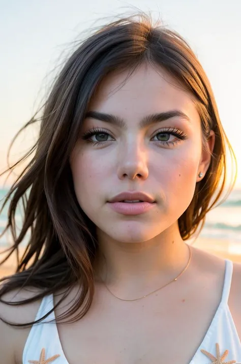 (AbbeyHoes_V2:0.99), (women:1.2), (8k, RAW photo, best quality, masterpiece:1.2), (realistic, photo-realistic:1.37), best quality, ultra high res, (focus face:1.8), (portrait face:1.7), (close-up face:1.5), (high contrast:1.1), (intense:1.1), (detailed:1.1), highest quality, (analog:1.2), (high sharpness), real shadow, photographed by Canon EOS R6, 135mm, 1/1250s, f/2.8, ISO 400, (dress:1.2), (morning:1.2), (beach:1.2), (sunrise:1.2)