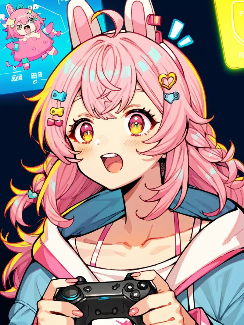 pipkin pippa, dohna dohna, ps4 controller, pink hair
score_8_up <lora:Dohna Dohna hentai:1> <lora:PipkinPippaV4Pony:.61>
