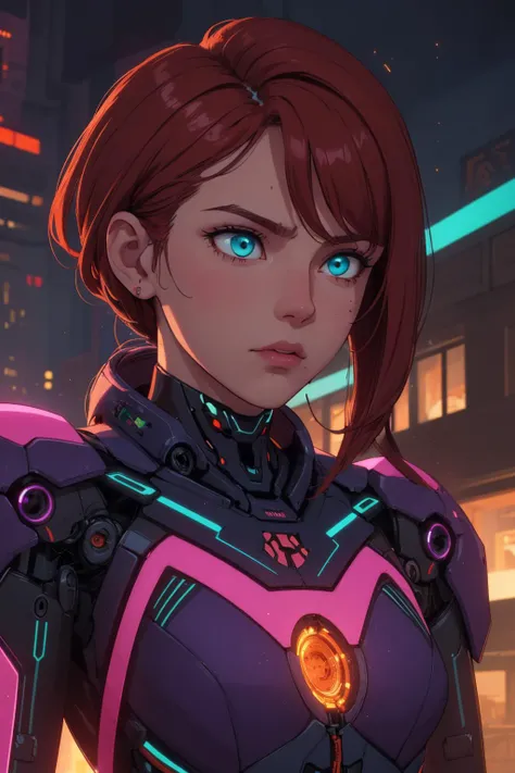 beautiful, (linework:1.1), <lora:detail_slider_v4:1.0>,
<lora:GoodHands-beta2:0.8>,
(1man, masculine adult  male:1.2),  turquoise eyes, chestnut hair, quiff, 
 solo, upper body, looking down, detailed background, detailed face, (decorative religious style, purple colors,  neo-byzantine theme:1.1), android, cyborg, mechanical limbs, mechanical eyes,  cables, high-tech,  emotionless,  augmented reality,  digital implants, nanotechnology, electronics, robotics,  techwear, powered by future tech, holograms, particle effects, bright orange lights,  force field, reflections, neon colors, workshop in background, epic atmosphere,