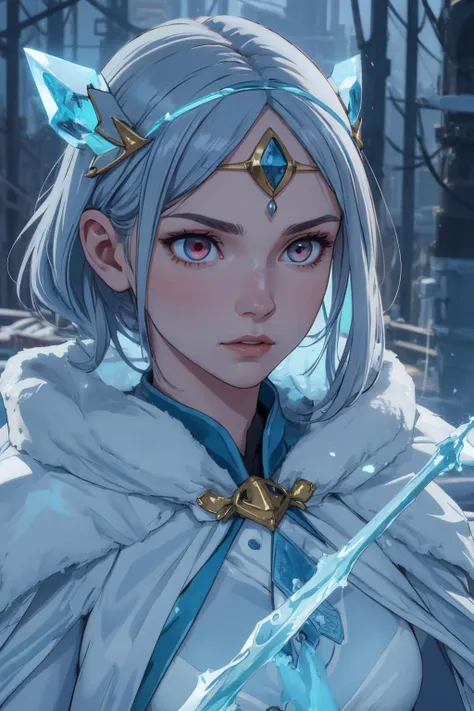 beautiful, (linework:1.1), <lora:detail_slider_v4:1.0>,
<lora:GoodHands-beta2:0.8>,
1 girl, adult (elven:0.7) woman, grey-blue eyes, dark red razor cut hair,
portrait, solo, (full body:0.6), looking away, detailed background, detailed face, (natural forest theme:1.1), glowing eyes, frost wizard, wearing frost-covered blue-white wizard clothes, frozen circlet, belt, shining scepter of frost, enchanted gem amulet, chilled confidence, eternal winter, manipulating ice, enveloped by frosty power, ethereal sigils, frozen tundra in background, magical lighting, ice storm, serene atmosphere,