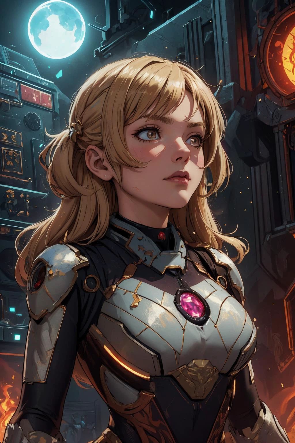 beautiful, (linework:1.1), <lora:detail_slider_v4:1.0>,
1 girl, adult german woman, ruby eyes, natural blonde prom hairstyle,
Style-GravityMagic, solo, (full body:0.6), looking up, detailed background, detailed face, (<lora:OxideTech:0.6>, rusty steel, oxidetech theme:1.1), starship engineer, specialist, methodical, futuristic, techwear, , goggles, glowing equipment, technology, , emergency alarms, metallic reflections, , antimatter repulsor, hovering repair drone in background, lens flare, cinematic atmosphere,
