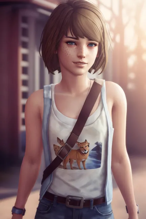 girl,background,desaturated background,bokeh,soothing tones,high contrast,(natural skin texture, hyperrealism, soft light, sharp),(cowboy shot) artistic photoshoot, OverallDetail ,<hypernet:better2.5D:0.5> smiling, <lora:_add_detail:0.5> <lora:detail_slider_v4:1> , <lora:maxinecaufield_byammpu-V1:1> maxine_caufield_byammpu,detailed face,detailed eyes,small breasts, short hair, brown hair,blue eyes, freckles , maxine_caufield_byammpu,detailed face,detailed eyes,small breasts, short hair, brown hair,blue eyes, freckles, tanktop, hotpants,