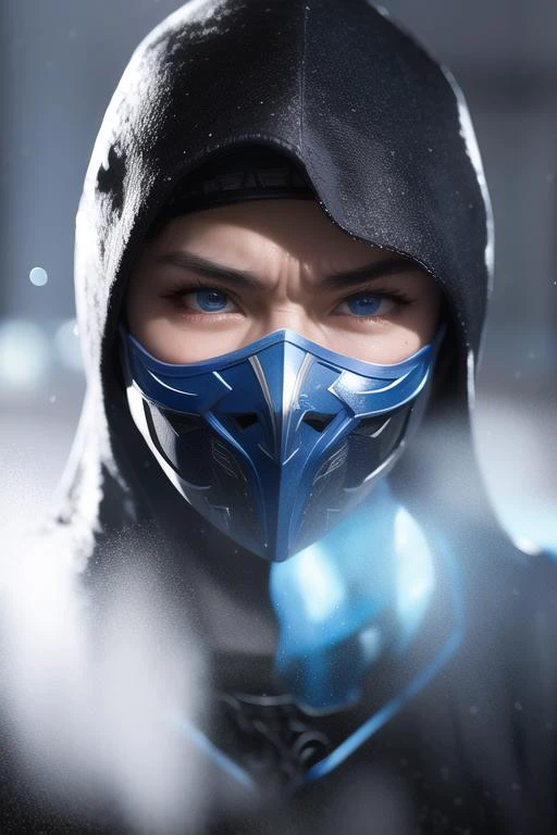 portrait, Volumetric Lighting, Depth of Field, Portrait , Petite, frost hair, upper Body , Brilliant Colorful Paintings, <lora:ARWmksubzero:1.2>, subzero, mortal kombat, frost, broken cap, <lora:angry:0.5>, angry, looking at viewer, (mask:1.2), cold backlighting, heavy snowing, (jg_n4t4lee:1.2), Volumetric Lighting, Depth of Field, Portrait , Petite, Lovely Small Breasts, upper Body , Looking At Other, Brilliant Colorful Paintings