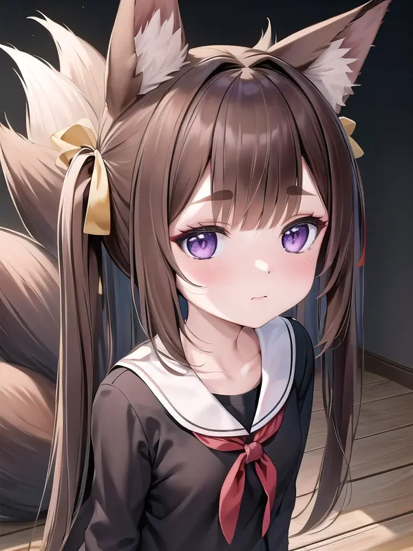 masterpiece,best quality,official art,extremely detailed CG unity 8k wallpaper, incredibly_absurdres, absurdres, highres, illustration, extremely detailed face, solo,1girl, dark purple eyes, fox tail, fox girl, fox ears, dark brown hair, brown tail, <lora:Out:0.7>,amagi-chan \(azur lane\),full body