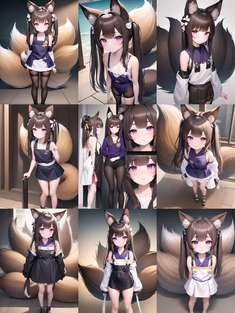 masterpiece,best quality,official art,extremely detailed CG unity 8k wallpaper, incredibly_absurdres, absurdres, highres, illustration, extremely detailed face, solo,1girl, dark purple eyes, fox tail, fox girl, fox ears, dark brown hair, brown tail, <lora:Out:0.7>,amagi-chan \(azur lane\),full body,standing:1.4