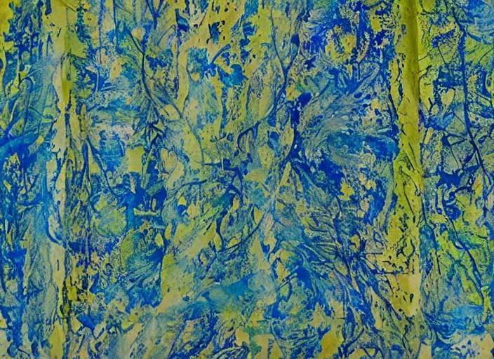 a wjqfrottage, pattern on paper, blue and green hues