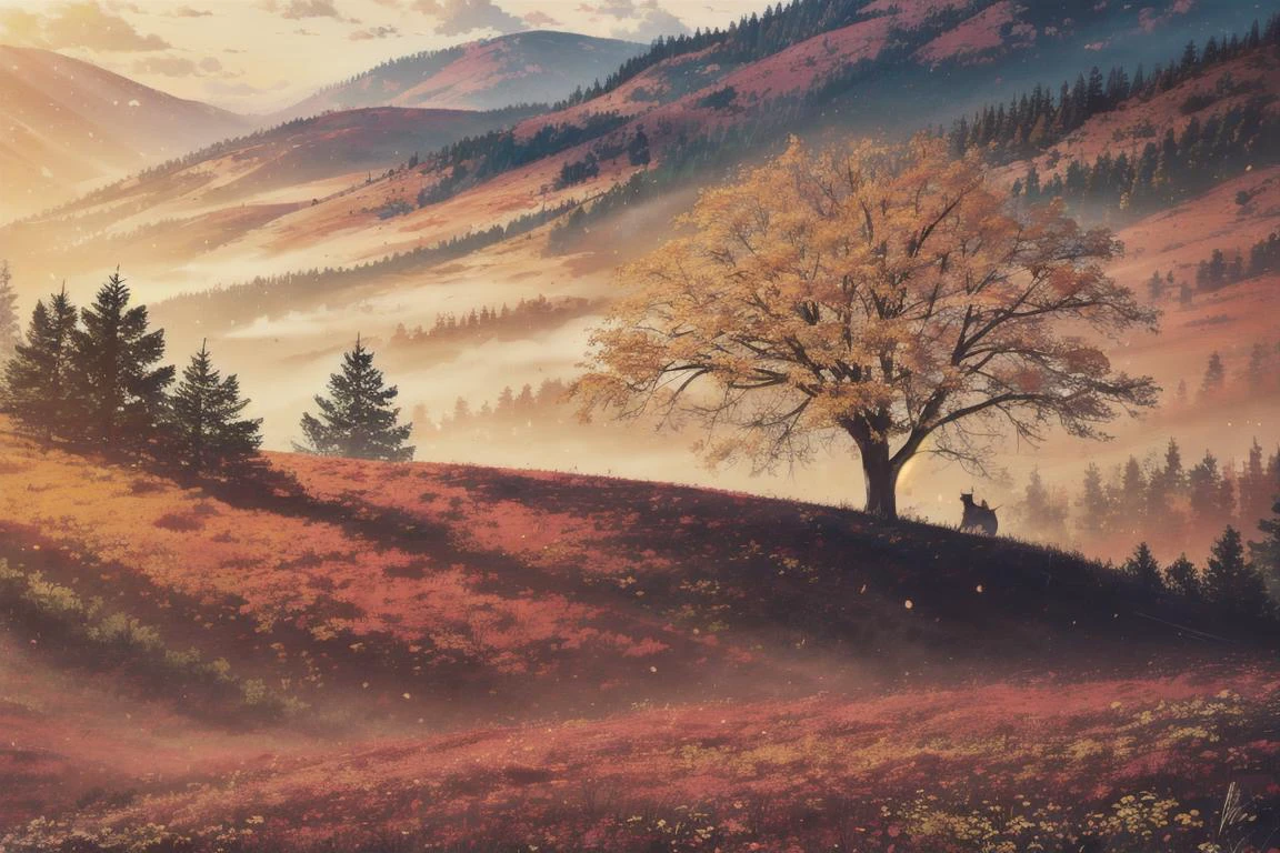 a profestional picutre of autumnThe Black Forest, Germany: The Black Forest dons a rich tapestry of autumnal hues as dense evergreen forests give way to trees ablaze with red and gold. Quaint villages with timber-framed houses provide a charming contrast to the natural spectacle, and mist weaves through the valleys, adding an air of mystery to the landscape. ,wide angle, landscape , photorealism,unreal 5 daz, extremely detailed ,((ultrasharp)),((masterpiece)),((best quality)),((ultradetailed)),((intricated details)), extremaly detailed background, <lora:add_detail:0.7> ultra realistic,32k,RAW photo, 8k ,dslr,soft lighting,high quality,film grain, beautiful and aesthetic,extremely detailed, natural shadows, <hypernet:sxzBloom_sxzBloom:0.7>