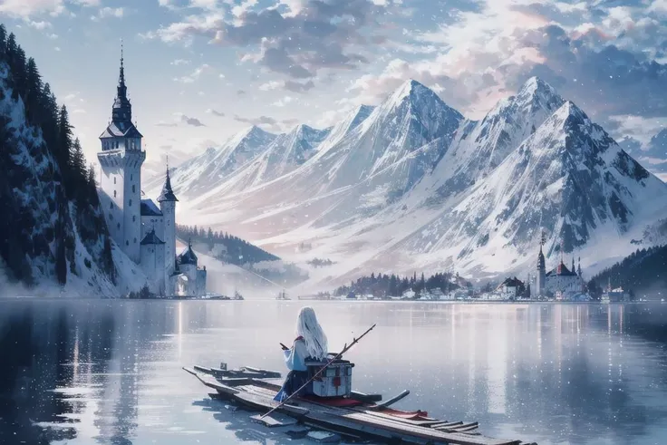 a profestional picutre of winter ,Bled, Slovenia: Icy Beauty of Lake Bled: The frozen Lake Bled in Slovenia transforms into a fairy-tale scene with a snow-covered island and a medieval castle perched on the cliffs, surrounded by a white, peaceful landscape. ,wide angle, landscape , photorealism,unreal 5 daz, extremely detailed ,((ultrasharp)),((masterpiece)),((best quality)),((ultradetailed)),((intricated details)), extremaly detailed background, <lora:add_detail:0.7> ultra realistic,32k,RAW photo, 8k ,dslr,soft lighting,high quality,film grain, beautiful and aesthetic,extremely detailed, natural shadows, <hypernet:sxzBloom_sxzBloom:0.7>