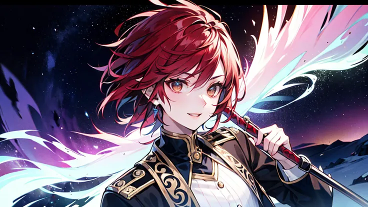 an awarded profesional photography of (1man:1.3) wizard with brown eyes amber eyes eyes and Angular Brows and male Mohawk with brightly colored spikes hairstyle hairstyle and classic beardin burgundy color, wearing a toga with a laurel wreath light smile, with a weapon Holding a Cane Sword in An arctic landscape with towering ice formations, auroras, and hardy wildlife ,(epic scene:1.3),ultradetialed character with perfect face,detailed skin,(ultrasharp:1.3),(masterpiece:1.1),best quality,(photorealistic:1.2),ultrarealistic,realistic ultradetailed character,4k perfect quality, <lyco:GoodHands-beta2:1> by David Fincher Footlight camera angle wide shot and focus on face Magnificent,Imperceptible detail,Intricately designed, (perfect quality face:1.5) hyper-detailed complex, insanely detailed, detailed clothes, detailed skin, detailed body,