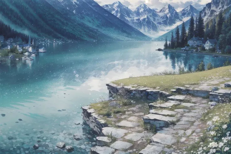 a profestional picutre of summer, Hallstatt, Austria: Nestled by Hallstätter See, this fairy-tale village reflects in the clear alpine waters, surrounded by lush mountains, creating a serene and enchanting summer retreat in the heart of the Austrian Alps. ,wide angle, landscape , photorealism,unreal 5 daz, extremely detailed ,((ultrasharp)),((masterpiece)),((best quality)),((ultradetailed)),((intricated details)), extremaly detailed background, <lora:add_detail:0.7> ultra realistic,32k,RAW photo, 8k ,dslr,soft lighting,high quality,film grain, beautiful and aesthetic,extremely detailed, natural shadows, <hypernet:sxzBloom_sxzBloom:0.7>