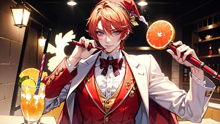an awarded profesional photography of 1man Charming fairy (1man), (male:1.2), mature, dandy face, finely detailed eyes and face, toned body, masculine appeal, commanding presence, accentuated muscular physique, light skin with coral orange afro horseshoe mustachewith Close Set Eye Shape violet as Druid merry he is Holding a drink pose exact in a radio booth, ultradetialed character with perfect face,detailed skin,(ultrasharp:1.3),(masterpiece:1.1),best quality AS-YoungV2,(photorealistic:1.2),ultrarealistic,realistic ultradetailed character,4k perfect quality,<lyco:GoodHands-beta2:1>Magnificent,Imperceptible detail,Intricately designed, Full shot
