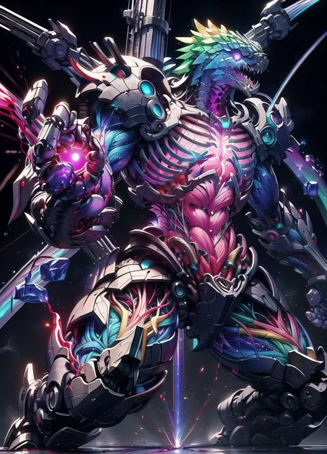 (whole body:1.2),detailed,ultra-detailed,masterpiece,8k wallpaper,<lora:BIOMECHA:1>,
,(bio mecha:1.3),(mecha:1.2),
,(muscle:1.5),(muscle tissue:1.3),(monster:1.4),(Animal tooth:1.2),violent,angry,blood-shot eye,laser,(acute:1.3),(spur:1.3),(((((rainbow))))),