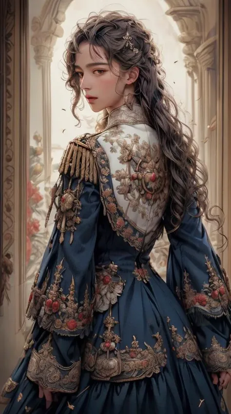 a profestional picutre of alivik01-7250 , with Chubby - A rounder and fuller figure with soft curves. , 1girl, <lora:Rococo2M:0.7> long_sleeves, epaulettes, rococo outfit, Cursed's Struggle: Behavior: The character's movements are haunted by an invisible weight, their demeanor burdened by a curse or affliction. They navigate their challenges with a mixture of determination and resignation, their struggles etched into their very posture. , , camera angle from behind and wide shot, photorealism,unreal 5 daz,perfectly drawed hands,perfectly drawed face,perfect body,extremely detailed artgerm greg rutkowski greg,((ultrasharp)),((masterpiece)),((best quality)),((ultradetailed)),((intricated details)),ultradetailed character,detailed face,intricated face details,<lyco:GoodHands-beta2:1>,extremaly detailed background,perfectly detailed face,character focus,intricated details of face,fFaceDetail <lora:add_detail:0.7> ultra realistic,32k,RAW photo,(high detailed skin:1.2),8k uhd,dslr,soft lighting,high quality,film grain, beautiful and aesthetic,extremely detailed
