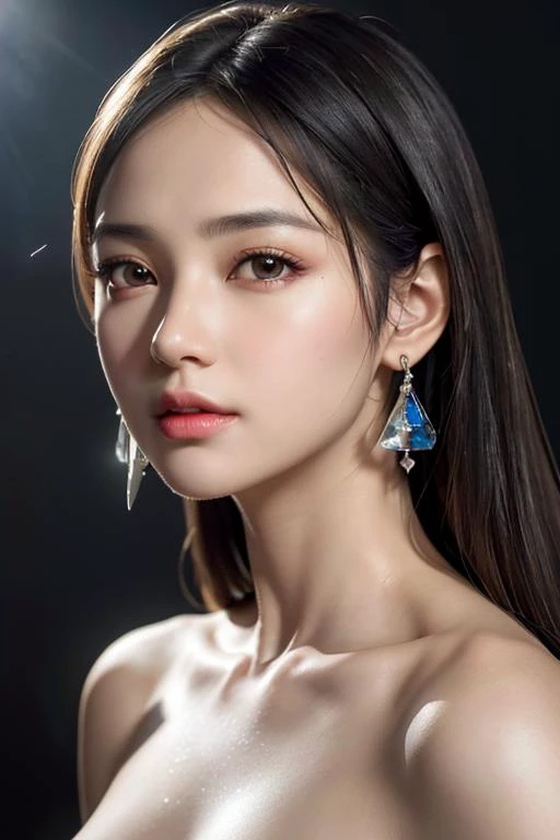 (UHD, RAW photo, realistic, photo-realistic:1.5), film grain, crystal clear, studio lighting, rim light, ultra quality, sharp focus, tack sharp, 1girl, highlight hair, earrings, highly detailed glossy eyes, looking at the camera, high detailed skin, skin pores, race queen outfit, cowboy shot, standing front of rally car