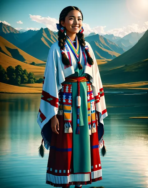 Masterpiece, absurdres,award winning photo, extremely detailed, amazing, fine detail, extremely detailed eyes and face, by lee jeffries nikon d850 film stock photograph 4 kodak portra 400 camera f1.6 lens rich colors hyper realistic lifelike texture dramatic lighting unrealengine trending on artstation cinestill 800 tungsten, beautiful 25 years old woman, smiling, excited,
NativAm, a woman in a native dress , wearing NativAm, feathers on her head , braids, native gown, native print ,
<lora:NativAm:0.75>