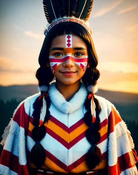 Masterpiece, absurdres,award winning photo, extremely detailed, amazing, fine detail, extremely detailed eyes and face, by lee jeffries nikon d850 film stock photograph 4 kodak portra 400 camera f1.6 lens rich colors hyper realistic lifelike texture dramatic lighting unrealengine trending on artstation cinestill 800 tungsten, beautiful 25 years old woman, smiling, excited,
NativAm, a woman in a native dress , wearing NativAm, feathers on her head , braids, native gown, native print , (face paint:1.3),
<lora:NativAm:0.75>